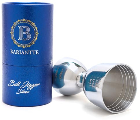 BARIANTTE Silver Bell Double Jigger - Premium Cocktail Measure, 2 oz & 1 oz, Mirror Finish Bar Jigger