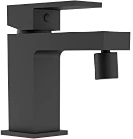 Rubinetto per il Bagno Miscelatore Monocomando per Bidet interamente in Ottone con finitura Nero Opaco Design Squadrato Moderno per Scarico Automatico modello Grace