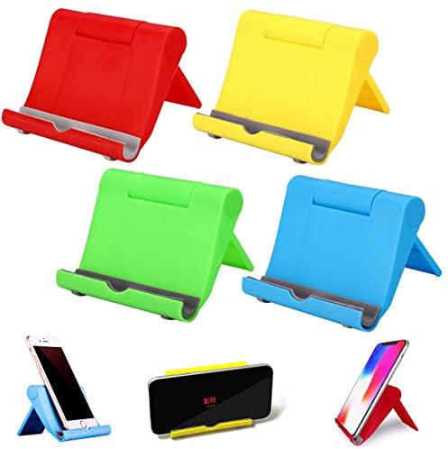 Morices 4 Pcs Foldable Cell Phone Stand, Universal Adjustable Angle Mobile Phone Holder, Portable Pocket Desktop Tablet Stands Holder Cradle Compatible with Smartphones Kindle (4 Colors)