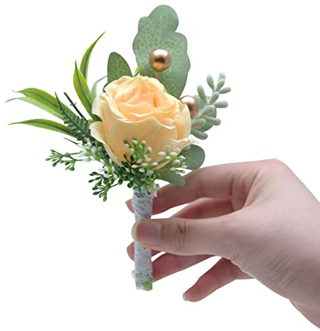 SYSUII Boutonniere Hochzeit Rose - 6 Stück Rose Boutonniere Ansteckblume Hochzeit Braut Rose Blumen Anstecker Hochzeitsbrosche für Braut Brautjungfer Gäste Herren Damen Party -Aprikose