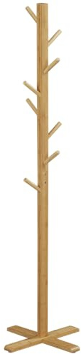 HOMCOM Garderobenständer aus Bambus mit 8 Haken 49,5 x 49,5 x 178 cm Natur | Jackenständer, Garderobe, Kleiderständer für Schlafzimmer, Flur, Hüte
