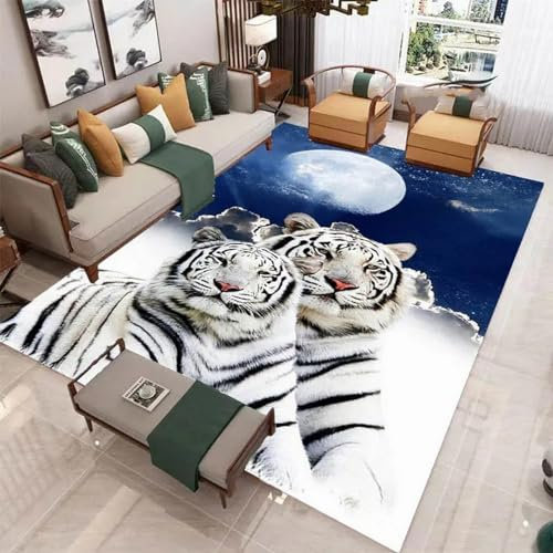 3D Gedruckt Bettvorleger rutschfeste Area Teppich, Wildtier-Tiger 3D Optische Illusion Teppiche Weich Flanell Bodenteppich Wohnzimmer Schlafzimmer Throw Runner Teppiche Low Profile Türmatt-8931622766