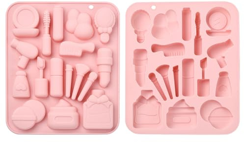 Stiesy 2Pcs 17 Cavity Makeup Silicone Moulds Reusable Beauty Tool Silicone Fondant Cake Mould Lipstick Perfume Chocolate Molds for DIY Candy Ice Soap Mold Creative Handicrafts Birthday Party Decor