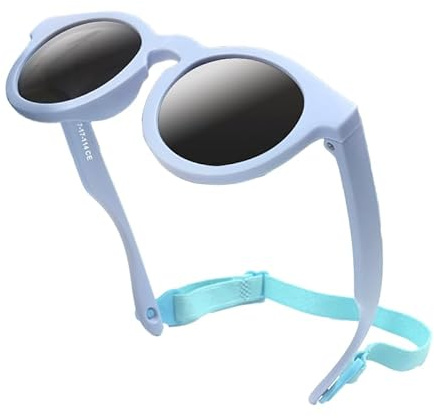 Garegce Baby Sunglasses with Adjustable Strap, Bendable for Newborn Infant Toddler Sunglasses, Polarized UV400 Protection and Durable Silicone Frame for Girls & Boys Age 0-36 Months - Blue