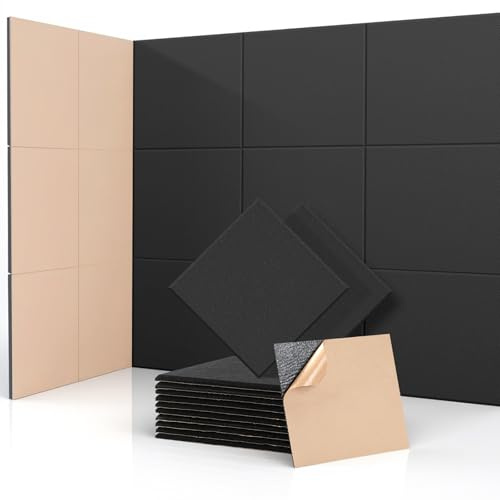 Pamatio Sound Proofing Panels,24 Pack Self-Adhesive Acoustic Wall Panels,Soundproofing Panels for Wall Door,30 x 30 x 0,9cm,Sound Proof Panel Recording Studios, Office, Black