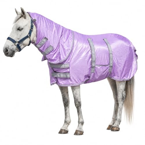Leberna Shetty Couverture anti-mouches avec col et bavoir ventral, couverture d'été perméable à l'air avec protection de poitrine pour poney, couverture d'eczéma pour poulain