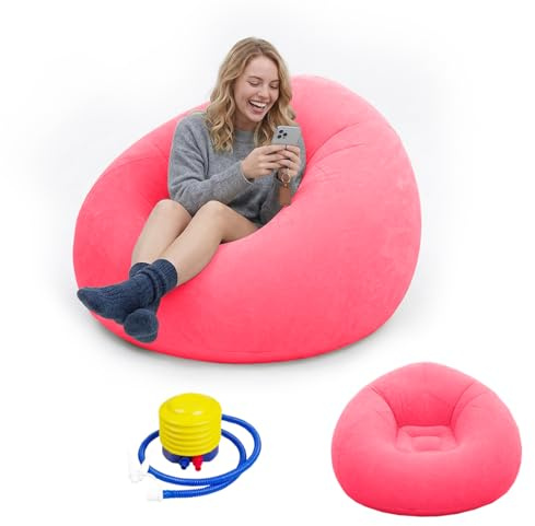 Umllpet Air Soffa Lazy No Bean Bag, uppblåsbar fåtölj, soffa med luftpump, flexibel premium saccosäck för barn och vuxna (röd)
