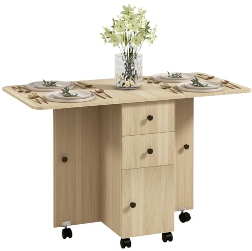 HOMCOM Tavolo da Pranzo Pieghevole 120x60x76.5 cm Color Legno