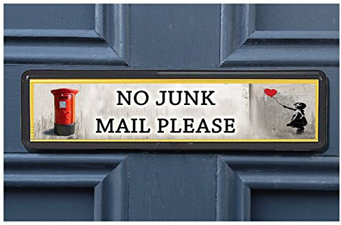 BOGAF UK Pegatina para Puerta de buzón con Texto en inglés Banksy Postbox Polite No Junk Mail, diseño de Leaflet, Color marrón, Vinilo, Multicolor, 2X Banksy Postbox No Junk Mail Signs