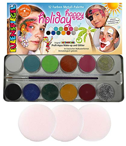 Eulenspiegel 212240 - Schminkpalette Happy Holiday, vegan, Schminkset, Kinderschminken, Karneval, Fasching