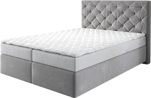 DELIFE Boxspringbett Dream-Great Mikrofaser Grau 140x200 cm mit Matratze | und Topper