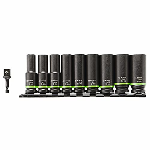 Bosch ITDSO12V10 10 pc. Impact Tough Deep Well 1/2 Socket Set with 1/4 Hex to 1/2 Socket Adapter