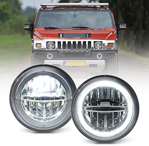 NSLUMO H2 LED Nebelscheinwerfer DRL Tagfahrlicht Kompatibel mit Hummer H2 2003-2009 LED Halo Ring Fahren Laufen DLR Licht E4 Aprroved 2PCS