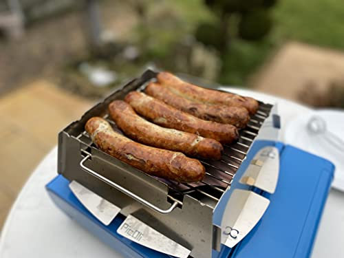 PicOli Campinggrill/Tinygrill/mobiler und steckbarer Grill aus Edelstahl für Camping, Trekking, Vanlife, Garten und Outdoor Grill-Spaß/Grillaufsatz für Gaskocher, auch für Holz oder Holzkohle