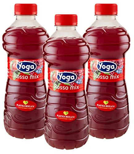 3X Yoga Rosso Mix Succo di Frutta e Polpa al Gusto di Mela, Uva, Sambuco e Mirtillo 1L [3 Bottiglie]