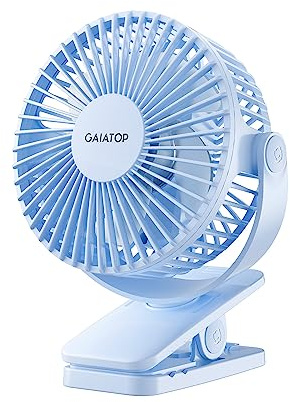 Gaiatop Portable Clip on Fan Battery Operated, Small Powerful 3 Speed Quiet 360° Rotate, USB Rechargeable Mini Personal Cooling Fan for Desk Table Home Office Stroller Camping Women Gifts Light Blue