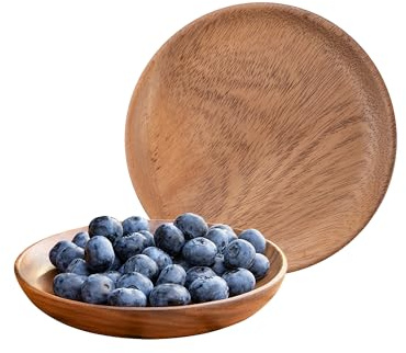 Muso Wood Assiettes Rondes en Bois d'Acacia 15 cm - 2 Plateaux Mini pour Café au Lit, Dessert, Petits Pains