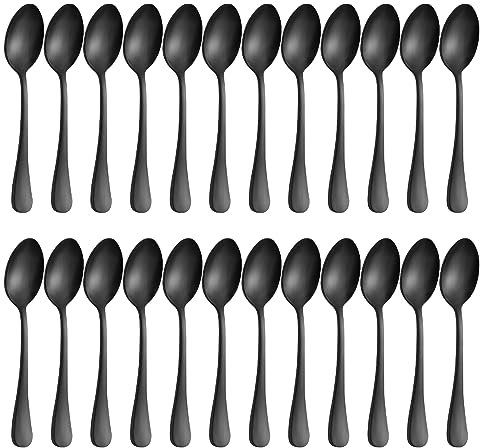 BEWOS Black Teaspoons, 24 Pieces, Stainless Steel, 5.56 Inches (14.1 Cm), Mirror Polished, Dishwasher Safe, Coffee & Latte Spoons for Household & Restaurant