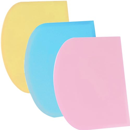 SURDOCA Dough Scraper Bench Scraper - 3P 4.7x3.7 Plastic Flexible Bowl Scraper, Sharp Edge & Angles Cake Scraper. Non-Slip Bakeware Decorating Tools Sculpting & Modeling Tools - Blue+Yellow+Pink