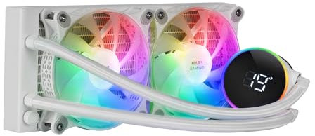 Mars Gaming MLLCD240W, Refroidissement Liquide AIO, TDP 500W, 2x Ventilateurs FDB ARGB 120mm, Écran LCD avec Surveillance Température, Pompe Opti-Chamber 3e Gén., Multisocket Universel, Blanc