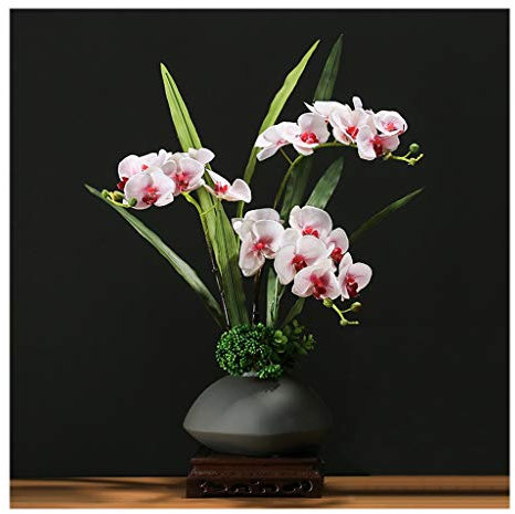 Künstliche Blumen, künstliche Orchideen, Dekoration – chinesischer Stil, Phalaenopsis-Blumen, Pflanzenarrangement, echte Haptik, Seidenstoff-Orchideen, Bonsai-Dekoration für Zuhause/Party/Rosa (Pink)