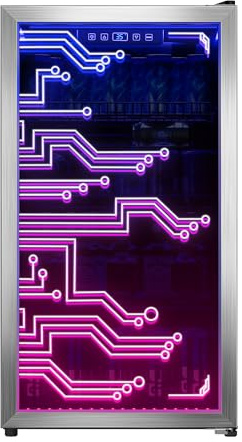 Manastin Gaming Light Up Beverage Refrigertor, Led Lighting Door 120 Cans Freestanding Beverage Fridge, Cyberpunk Beverage Cooler for Gaming, Gaming Room, Bar, Party (Lighting)