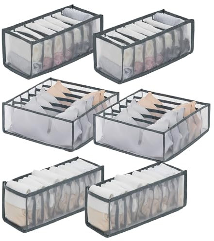 MUU 6 Pièces Organisateur Soutien Gorge,6/7/11 Grilles Organisateur Vetement Tiroir,Boite Rangement Sous Vetement,Rangement Tiroir Pliable pour Armoire pour Chaussettes T-shirts Pantalons Jupes