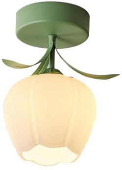 Mkichi Deckenlampe Wohnzimmer Kreative Blumen Design Metall Pendelleuchte E27 Blütenblatt Hängelampe Vintage, Deckenlampe Schlafzimmer mit Glas Lampenschirm Küche Esszimmer Flur,Grün (B)