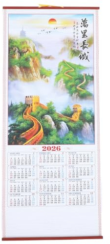 CAXUSD Wandkalenderrolle Jahr Des Pferdes 2026 Rattan-Imitat HäNgekalender Monatskalender FüR BüRo Und Heimdekoration Chinesisches Neujahr Feng Shui Dekorative Rolle