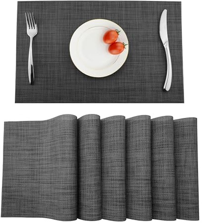 Platzsets Abwaschbar 6er Set,Tischsets Gewebte Platzdeckchen rutschfest Abgrifffeste Hitzebeständig, PVC Platzsets Abwaschbar für küche Speisetisch Hotel, Platz-Matten 30x43.5cm (Gray)