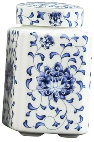 VALICLUD Tarro De Té De Cerámica Azul y Blanco Tamaño Medio Tarro Hermético Sellado Eficaz Recipiente Para Guardar Té a Granel Uso Doméstico Diseño Vintage Tradicional