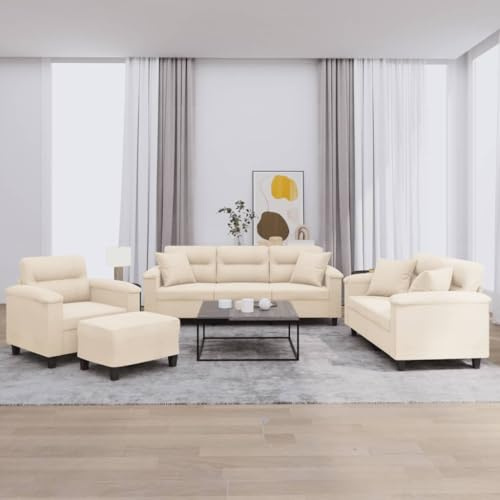 RMIHSJG Juego de sofá de microfibra duradera con taburete, cómodo juego de sofá de 3 plazas, resistente conjunto de tapicería para salón, conjunto de asientos con cojines decorativos