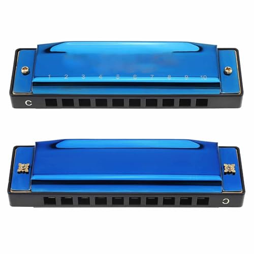 Harmonica 10 Hole C Key Blues Harmonica For Beginners With Brass Reed Plate(Blue)