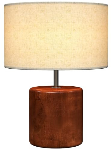 HOMCOM Lámpara de Mesa Rústica, Lámpara de Mesita de Noche con Base de Madera, Pantalla de Lino, Interruptor Basculante, para Dormitorio, Salón, E27, 40W, Marrón Oscuro