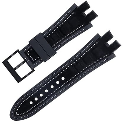 dongriuk Klockarmband i matt mockaläder för Roger Dubuis EXCALIBUR King med mjuk gummibas(White blackb a)
