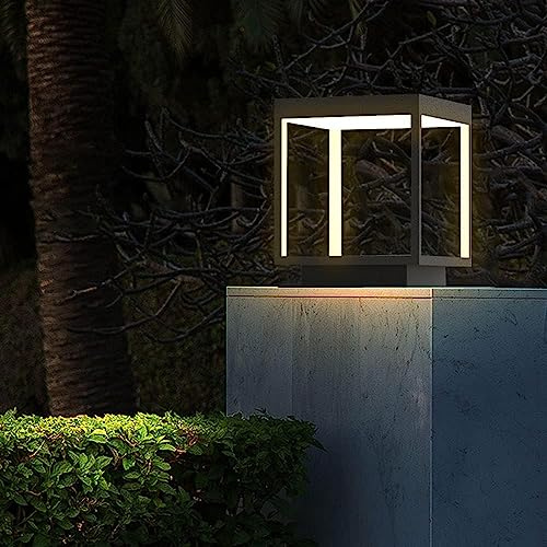 Modern Outdoor Waterproof Pillar Light External Plug-in Courtyard Lighting Column Lamp Pathway Garden Rainproof Post Lantern IP54 Stainless Steel Black Square Streetlight,Chandeliers