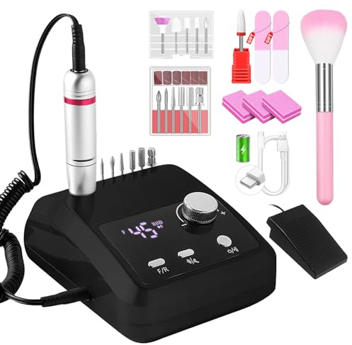 CozyZen Elektrisk Nagelborrmaskin Professionell | 45000 varv/min Kitmaskin med LCD-skärm, hand & fotstyrning, låg ljudnivå för akryl/gelnaglar, manikyr & pedikyr