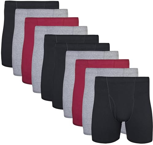 Gildan Men's Underwear Covered Waistband Boxer Briefs, Multipack, Black/Garnet/Graphite (10-Pack), Medium