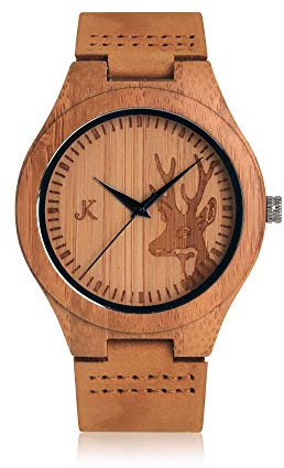 Kim Johanson Herren Bambus-Holz Armbanduhr *Rewild* in Braun mit Echtem Lederarmband Handgefertigt Quarz Analog Uhr inkl. Geschenkbox