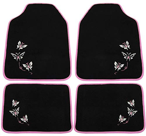 eSituro Universal Auto Fußmatten Automatten aus Teppich Rosa/Schwarz