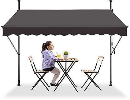 Tenda da sole per balcone, retrattile manuale, manovella, regolabile in altezza, resistente ai raggi UV, senza foratura, 100% poliestere, grigio scuro, 250 x 120 cm