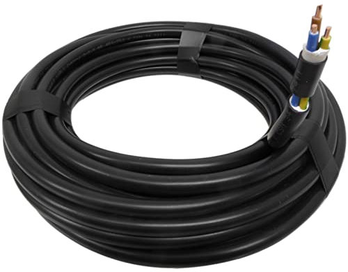 10 Metres 2.5mm 3 Core CYKY-J Tuff Cable 450/750V Black Tough Heavy Duty - Ideal Outdoor Garden Electrical Sockets Switches - Solid Core - Same as Hi-Tuff