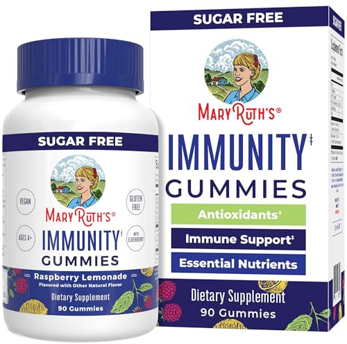 MaryRuth Organics Sugar Free Immunity Gummies | Powerful Blend | Elderberry Vitamin C & Zinc | Vitamin D3 & Echinacea | Immune Support Supplement | Gummies for Kids & Adults | Vegan | Non GMO | 90ct