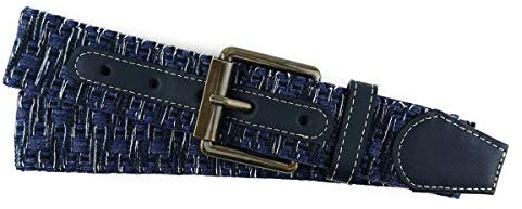TigerTie hochwertiger und robuster Stoffgürtel mit Edelstahl Schnalle und echt Leder Applikationen in blau dunkelblau weiss gemustert. Gürtelbreite 40 mm, Bundweite 110 cm