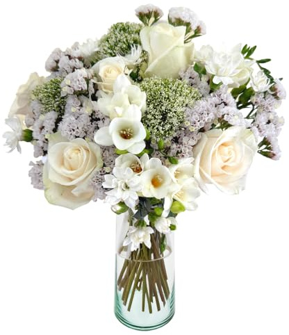 Serenity | White, Cream Fresh Flower Arrangement with Vase | Arabella Bouquets | Flowers for Delivery, Sympathy