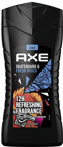 Axe 3-in-1 Duschgel & Shampoo Skateboard & Fresh Roses für langanhaltende Frische und Duft nach der Dusche dermatologisch getestet 250 ml