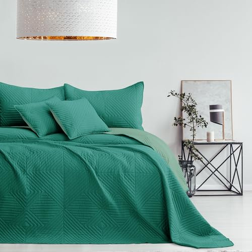 RESTILO Tagesdecke hellgrün dunkelgrün 260x280 Bettüberwürf Softa | zweiseitig Ultrasonic Steppung Polyester
