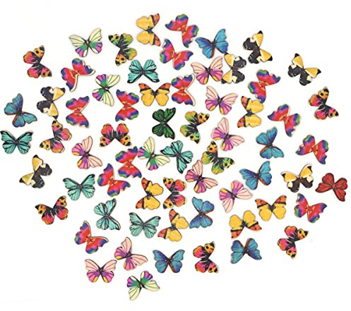 Ewanda store Butterfly Buttons for Crafts,300 Pcs Wooden Butterfly Buttons 2 Holes Wood Butterfly Buttons Decorative Craft Buttons for DIY Sewing Crafting