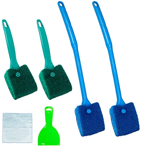 4 Pcs Double Sided Aquarium Fish Tank Sponge Cleaning Brush, Long Handle Fish Tank Algae Cleaner Aquarium Algae Scraper for Glass Aquariums (6 PCS)