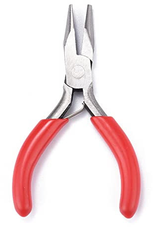 PandaHall Flachzange aus Karbonstahl, 75 - 80 mm lang, Mini-Schmuckzange für Heimwerker, Schmuckherstellung, Reparaturzange, Rot, 1 Stück
